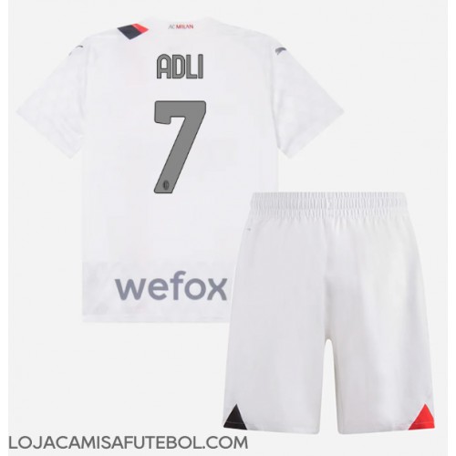 Camisa de Futebol AC Milan Yacine Adli #7 Equipamento Secundário Infantil 2023-24 Manga Curta (+ Calças curtas)